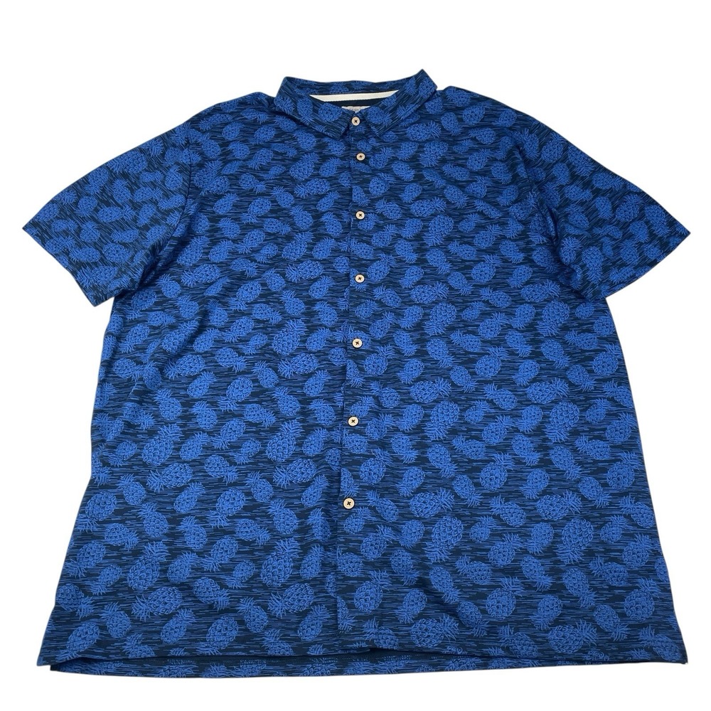 Ocean Pacific Op Men's 3XLT Blue Pineapple Print Button Up Short Sleeve Big&Tall